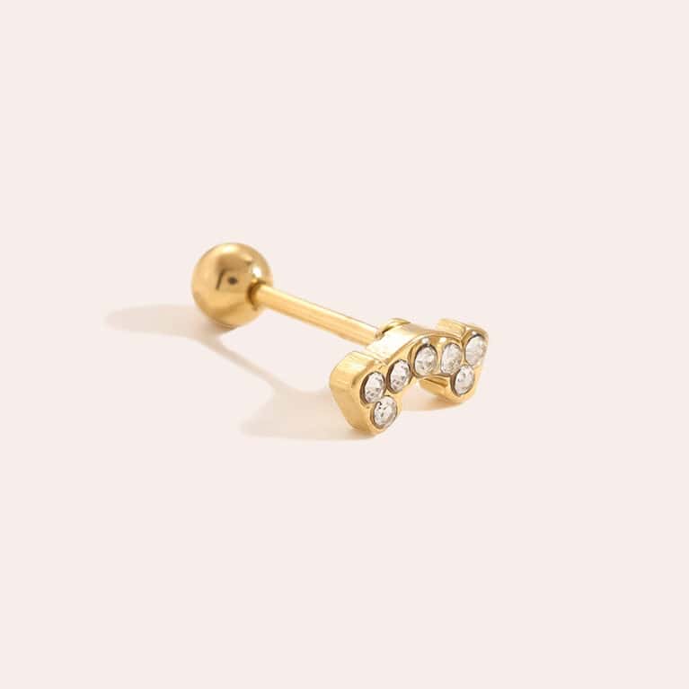 Piercing Αγαθονήσι από Ατσάλι 316L με Καμπυλωτή Μπάρα με Τέσσερα Ζιργκόν σαν Χαμόγελο σε Χρυσό ή Ασημί