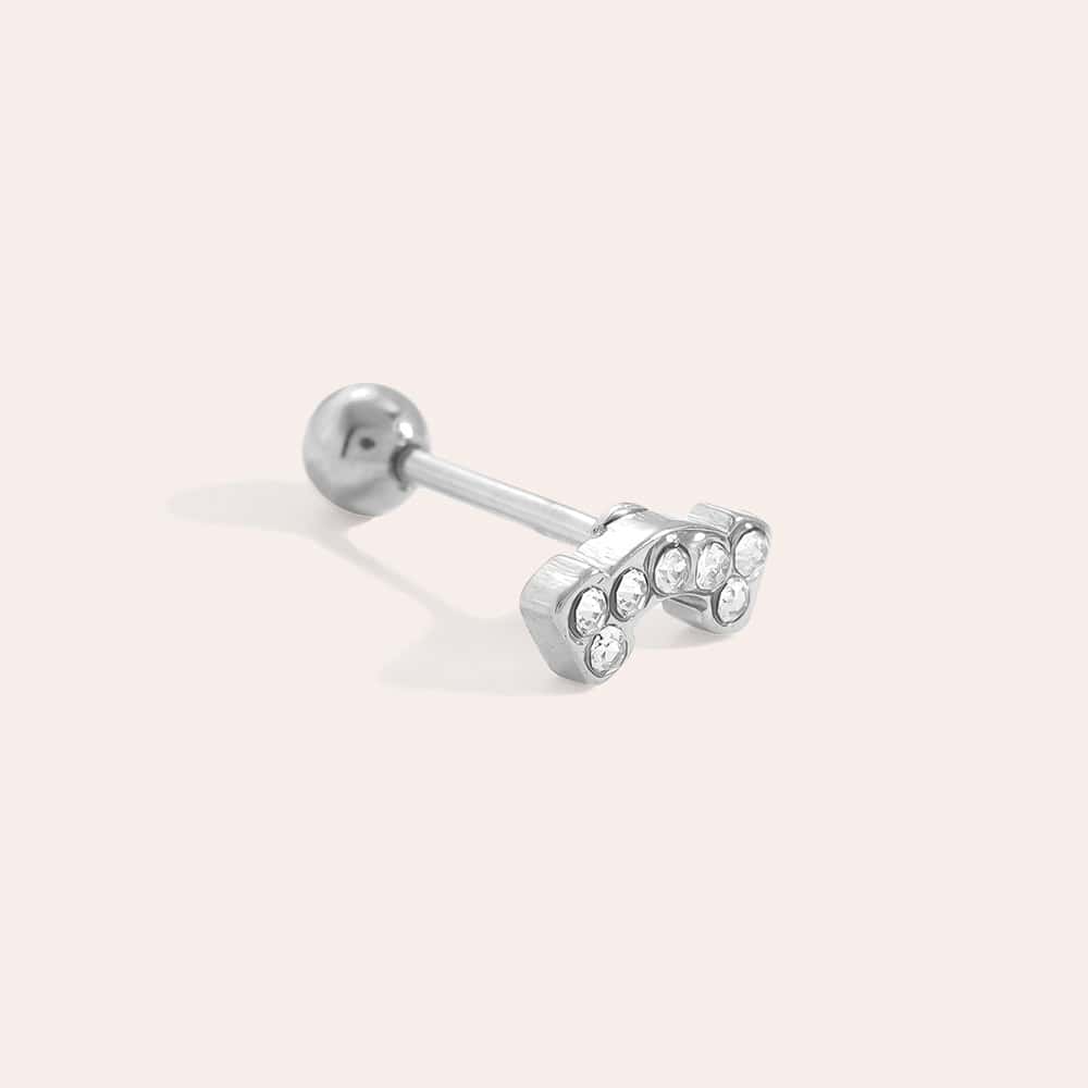 Piercing Αγαθονήσι από Ατσάλι 316L με Καμπυλωτή Μπάρα με Τέσσερα Ζιργκόν σαν Χαμόγελο σε Χρυσό ή Ασημί - Image 2