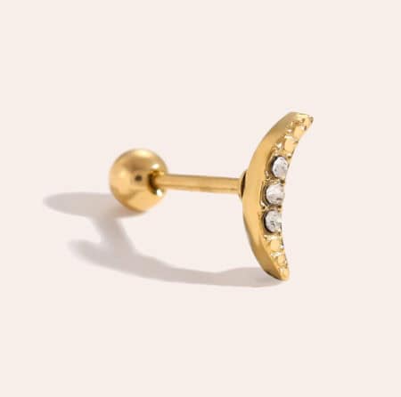 Piercing Εσπερία από Ατσάλι 316L σε Σχήμα Λεπτού Μισοφέγγαρου με Τρία Ζιργκόν στην Καμπύλη του σε Χρυσό ή Ασημί
