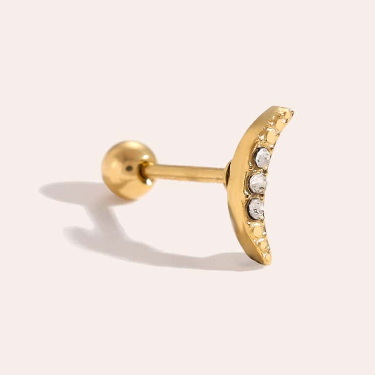 Piercing Εσπερία από Ατσάλι 316L σε Σχήμα Λεπτού Μισοφέγγαρου με Τρία Ζιργκόν στην Καμπύλη του σε Χρυσό ή Ασημί