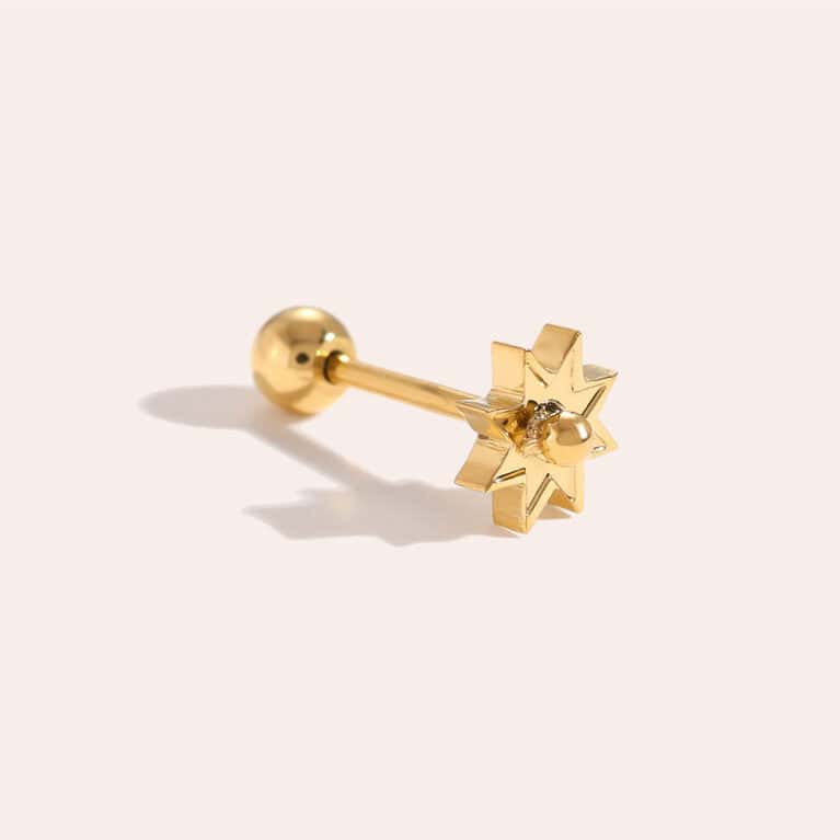 Piercing Ξαστεριά από Ατσάλι 316L σε Σχήμα Μικρού Ανάγλυφου Οκτάκτινου Αστεριού σε Χρυσό ή Ασημί