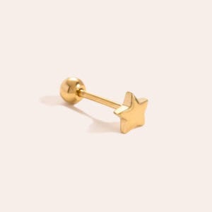Piercing Αστυπάλαια από Ατσάλι 316L με Μικρό Φουσκωτό Αστέρι και Βιδωτή Μπίλια σε Χρυσό ή Ασημί
