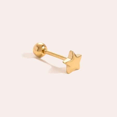 Piercing Αστυπάλαια από Ατσάλι 316L με Μικρό Φουσκωτό Αστέρι και Βιδωτή Μπίλια σε Χρυσό ή Ασημί