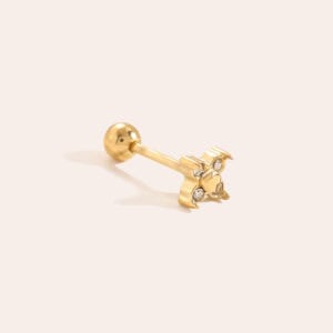 Piercing Ευανθία από Ατσάλι 316L με Μικροσκοπικό Τετράφυλλο Λουλούδι, Ζιργκόν και Βιδωτή Μπίλια σε Χρυσό ή Ασημί