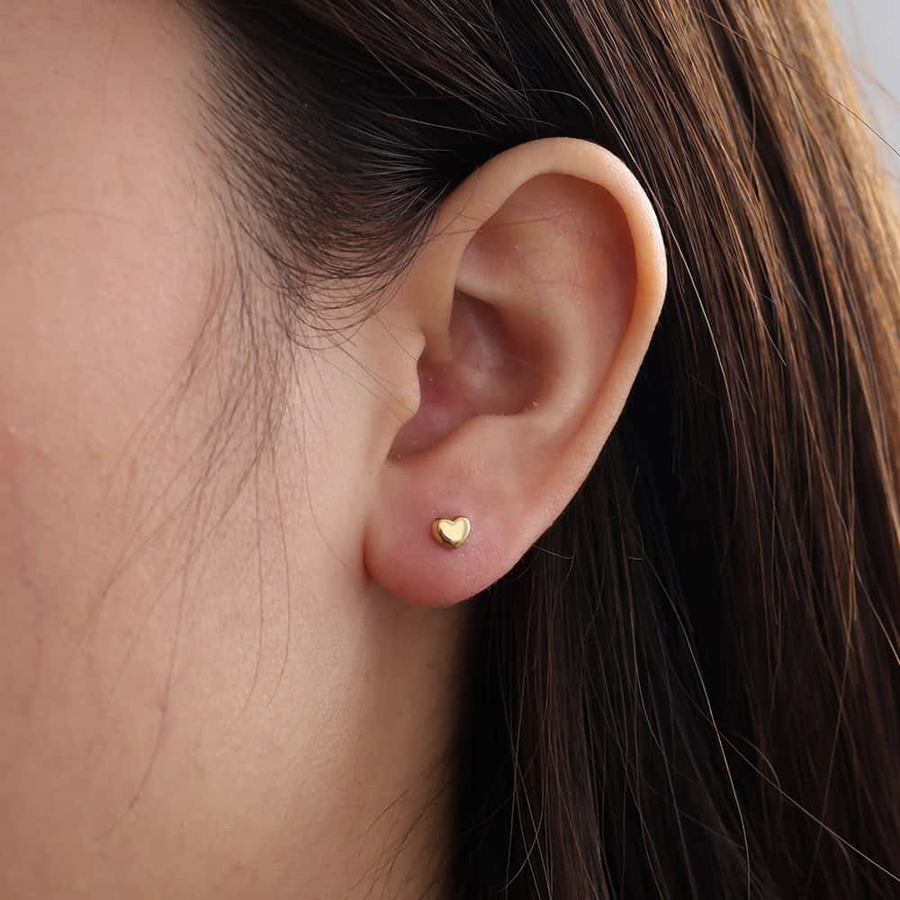Piercing Καρδιανή από Ατσάλι 316L με Φουσκωτή Καρδιά 6 mm και Βιδωτή Μπίλια σε Χρυσό ή Ασημί - Image 4