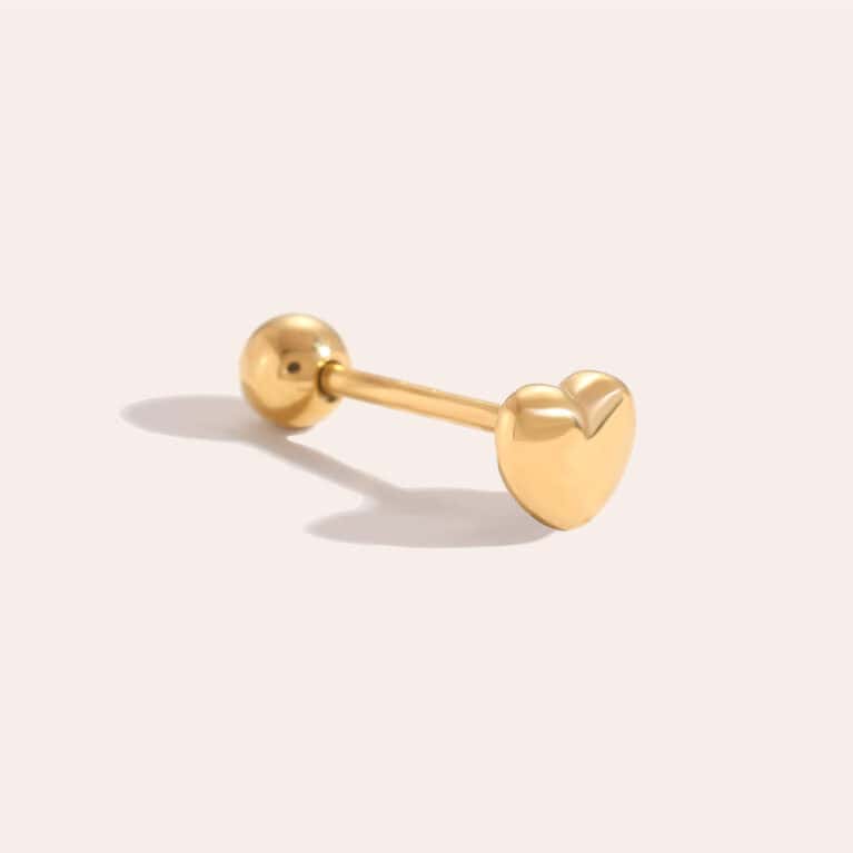 Piercing Ήβη από Ατσάλι 316L με Μικρή Φουσκωτή Καρδιά 4 mm και Βιδωτή Μπίλια σε Χρυσό ή Ασημί