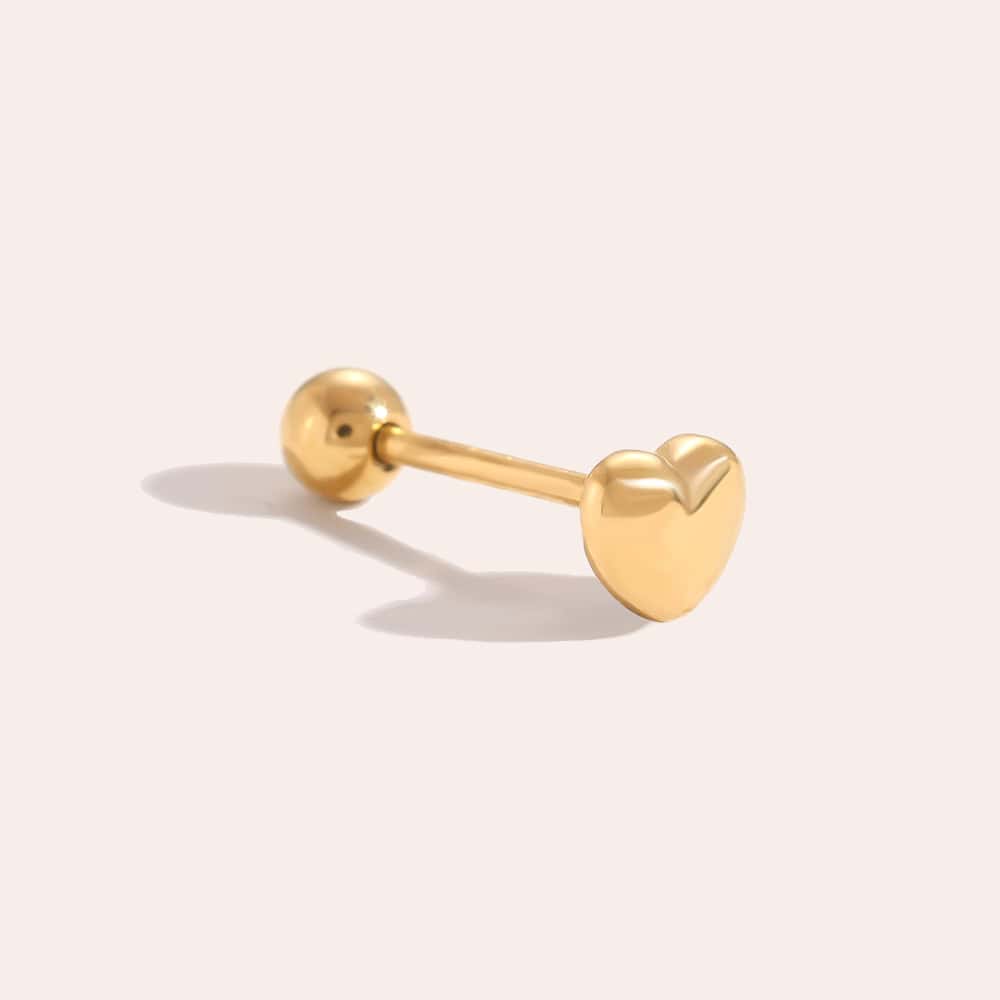 Piercing Καρδιανή από Ατσάλι 316L με Φουσκωτή Καρδιά 6 mm και Βιδωτή Μπίλια σε Χρυσό ή Ασημί