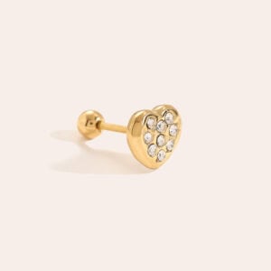 Piercing Ελαφόνησος από Ατσάλι 316L με Καρδιά Στρωμένη με Ζιργκόν και Βιδωτή Μπίλια σε Χρυσό ή Ασημί