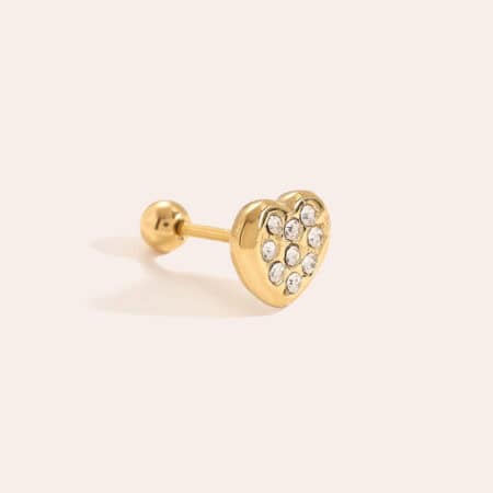 Piercing Ελαφόνησος από Ατσάλι 316L με Καρδιά Στρωμένη με Ζιργκόν και Βιδωτή Μπίλια σε Χρυσό ή Ασημί