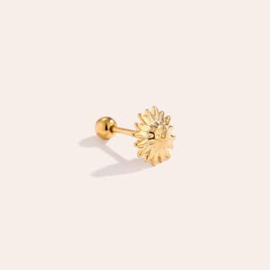 Piercing Λέρος από Ατσάλι 316L σε Σχήμα Ήλιου με Ανάγλυφες Ακτίνες 7 mm σε Χρυσό ή Ασημί