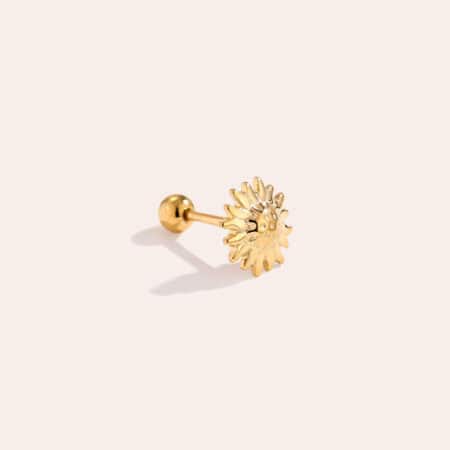 Piercing Λέρος από Ατσάλι 316L σε Σχήμα Ήλιου με Ανάγλυφες Ακτίνες 7 mm σε Χρυσό ή Ασημί