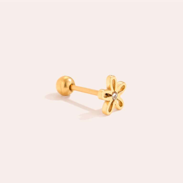 Piercing Κάλλα από Ατσάλι 316L με Μικρό Λουλούδι 6 mm, Ζιργκόν στο Κέντρο και Βιδωτή Μπίλια σε Χρυσό ή Ασημί