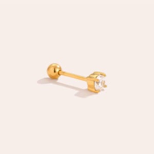 Piercing Τήλος από Ατσάλι 316L με Ένα Μόνο Ζιργκόν 3 mm Δεμένο σε Δόντια σε Χρυσό ή Ασημί