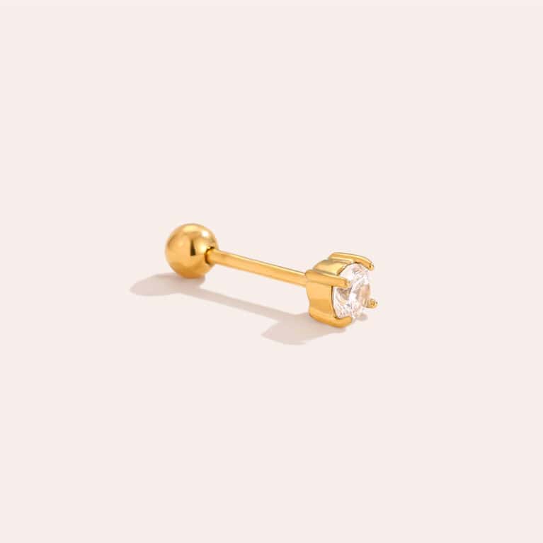 Piercing Τήλος από Ατσάλι 316L με Ένα Μόνο Ζιργκόν 3 mm Δεμένο σε Δόντια σε Χρυσό ή Ασημί