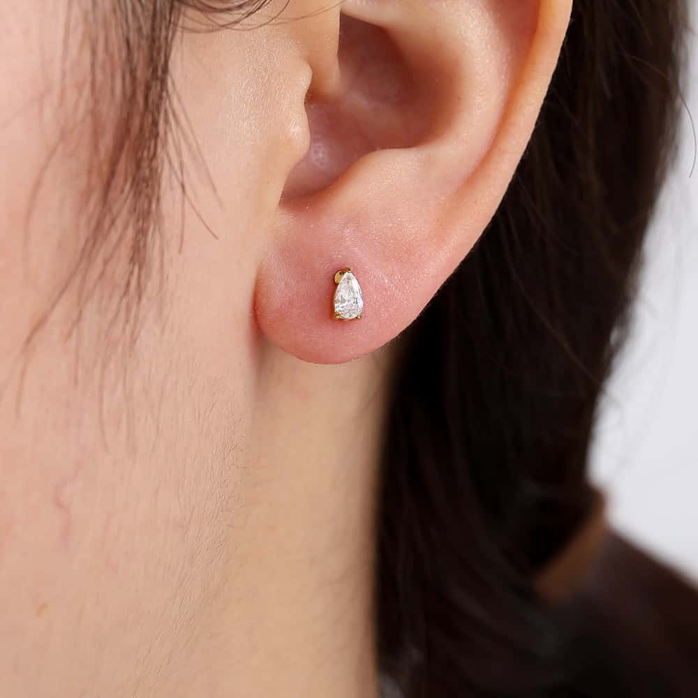 Piercing Κίμωλος από Ατσάλι 316L με Ζιργκόν σε Σχήμα Σταγόνας 6 mm και Βιδωτή Μπίλια σε Χρυσό ή Ασημί - Image 4