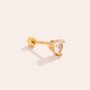 Piercing Λωτός από Ατσάλι 316L με Ζιργκόν σε Σχήμα Καρδιάς 5 mm και Βιδωτή Μπίλια σε Χρυσό ή Ασημί