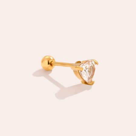 Piercing Λωτός από Ατσάλι 316L με Ζιργκόν σε Σχήμα Καρδιάς 5 mm και Βιδωτή Μπίλια σε Χρυσό ή Ασημί
