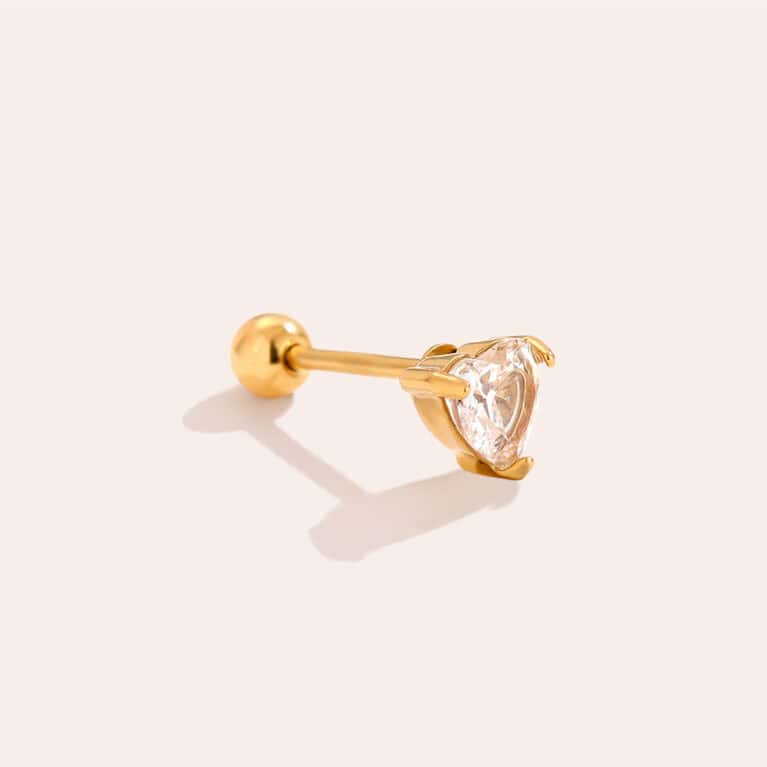 Piercing Λωτός από Ατσάλι 316L με Ζιργκόν σε Σχήμα Καρδιάς 5 mm και Βιδωτή Μπίλια σε Χρυσό ή Ασημί