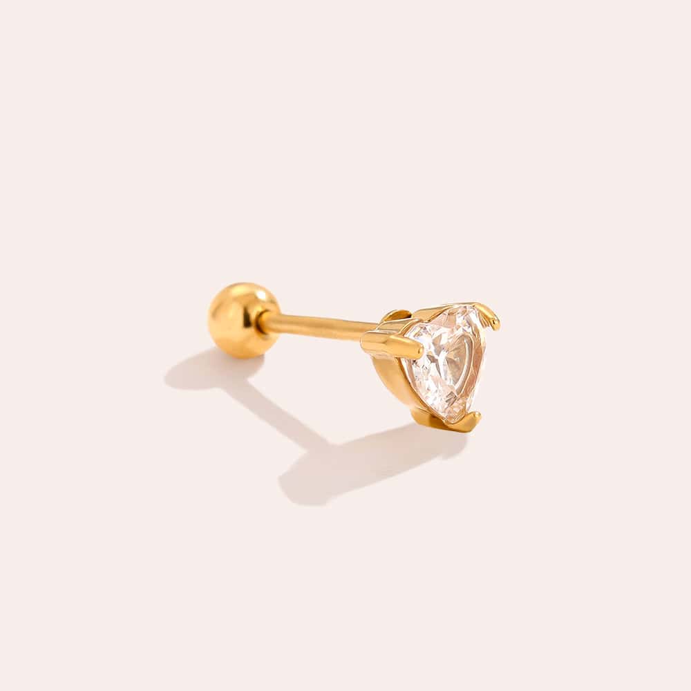 Piercing Λωτός από Ατσάλι 316L με Ζιργκόν σε Σχήμα Καρδιάς 5 mm και Βιδωτή Μπίλια σε Χρυσό ή Ασημί
