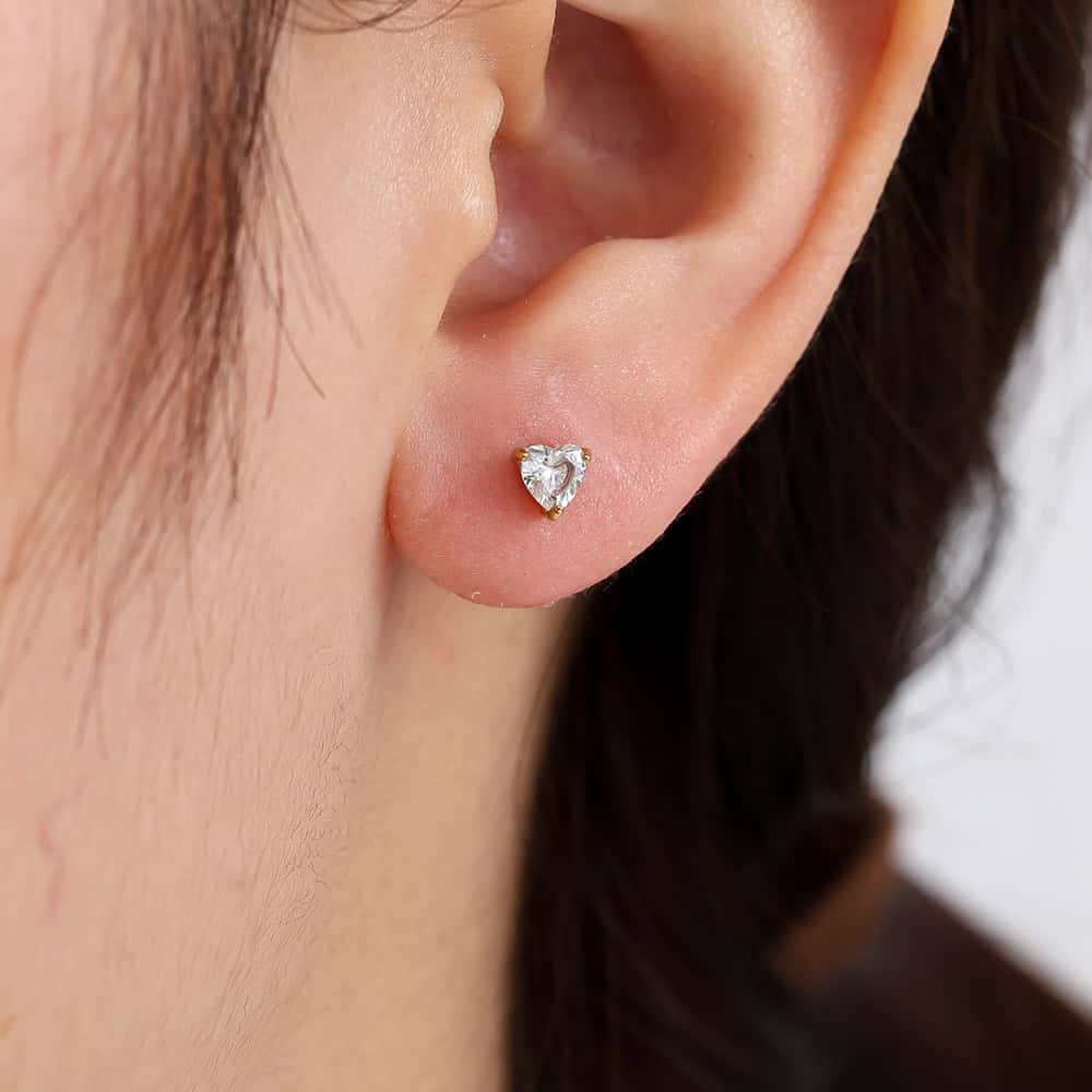 Piercing Λωτός από Ατσάλι 316L με Ζιργκόν σε Σχήμα Καρδιάς 5 mm και Βιδωτή Μπίλια σε Χρυσό ή Ασημί - Image 4