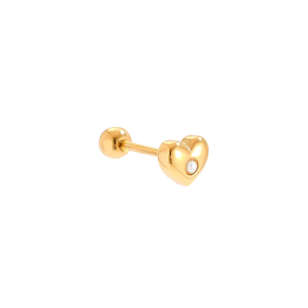Piercing Αγκίστρι από Ατσάλι 316L με Φουσκωτή Καρδιά 4 mm και Ζιργκόν στο Κέντρο της σε Χρυσό ή Ασημί - Image 3