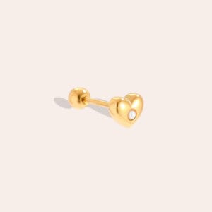 Piercing Αγκίστρι από Ατσάλι 316L με Φουσκωτή Καρδιά 4 mm και Ζιργκόν στο Κέντρο της σε Χρυσό ή Ασημί