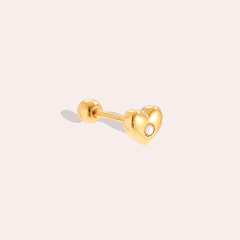 Piercing Αγκίστρι από Ατσάλι 316L με Φουσκωτή Καρδιά 4 mm και Ζιργκόν στο Κέντρο της σε Χρυσό ή Ασημί