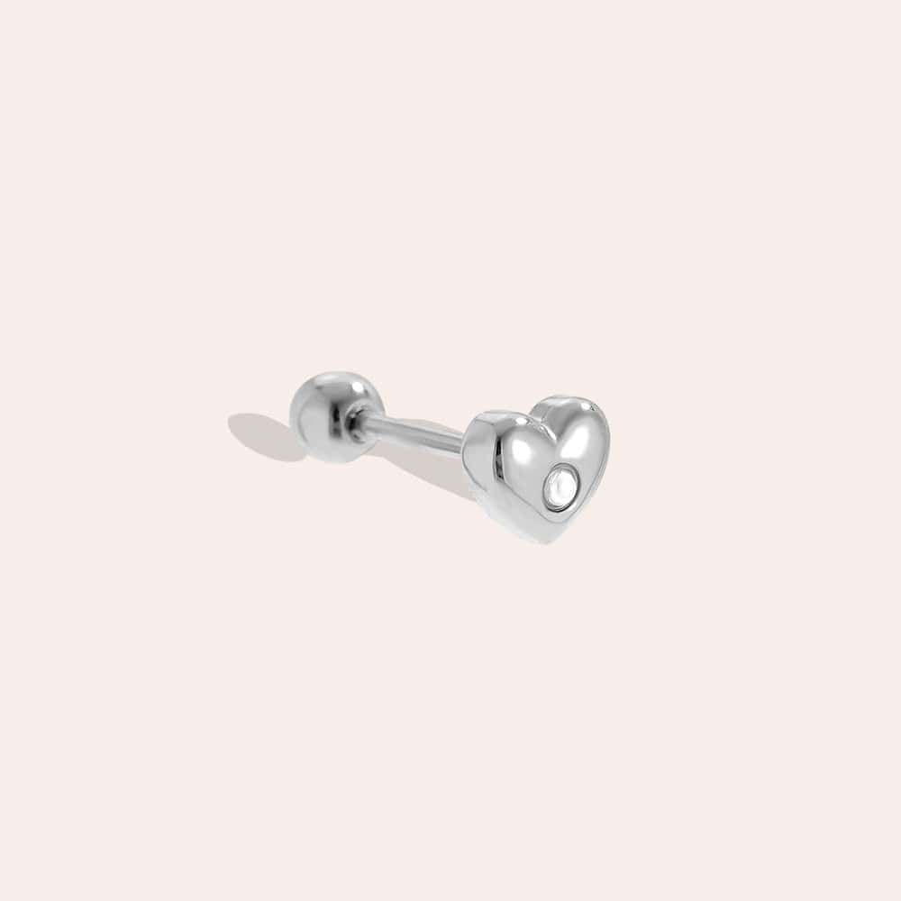Piercing Αγκίστρι από Ατσάλι 316L με Φουσκωτή Καρδιά 4 mm και Ζιργκόν στο Κέντρο της σε Χρυσό ή Ασημί - Image 2