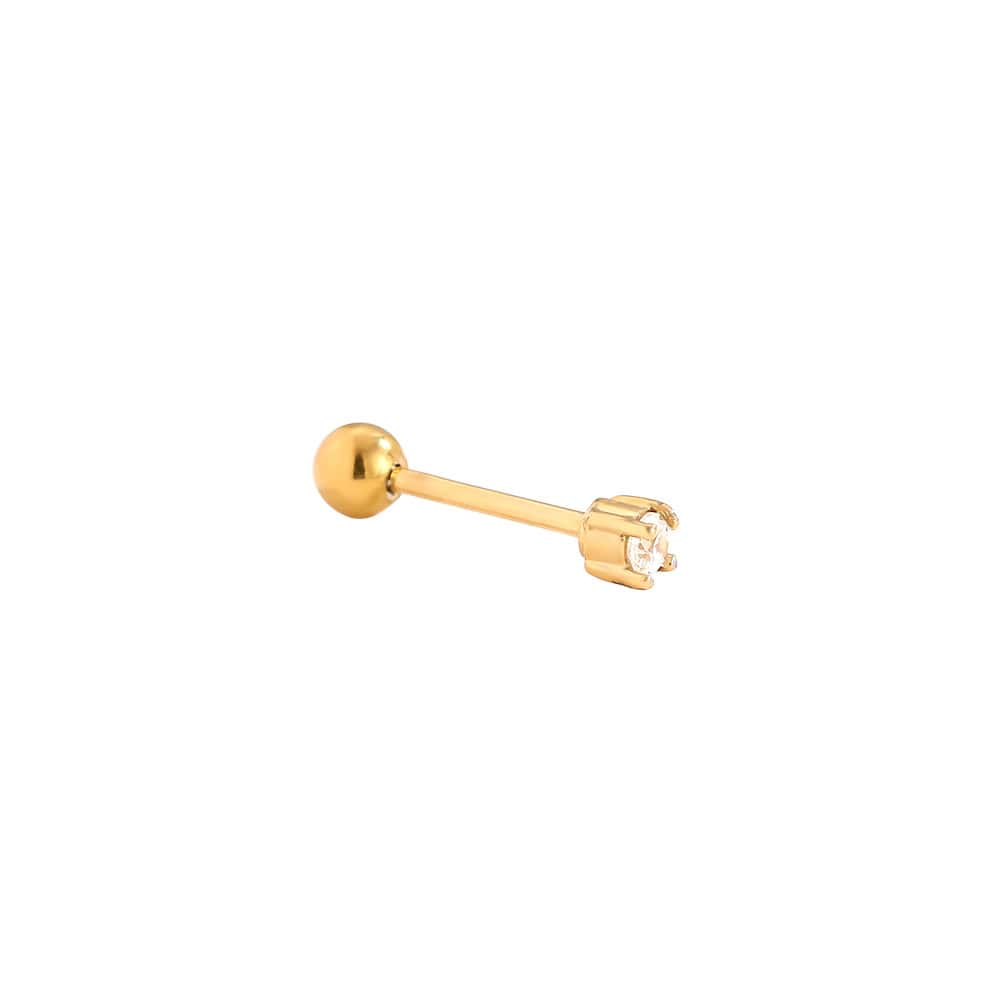 Λιτό Piercing Δροσίδα από Ατσάλι 316L με Ζιργκόν 2 mm σε Τέσσερα Νύχια και Βιδωτή Μπίλια σε Χρυσό - Image 2