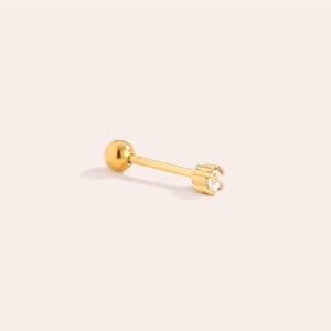 Λιτό Piercing Δροσίδα από Ατσάλι 316L με Ζιργκόν 2 mm σε Τέσσερα Νύχια και Βιδωτή Μπίλια σε Χρυσό