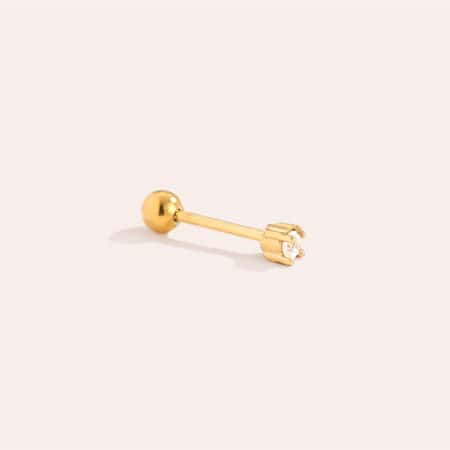 Λιτό Piercing Δροσίδα από Ατσάλι 316L με Ζιργκόν 2 mm σε Τέσσερα Νύχια και Βιδωτή Μπίλια σε Χρυσό