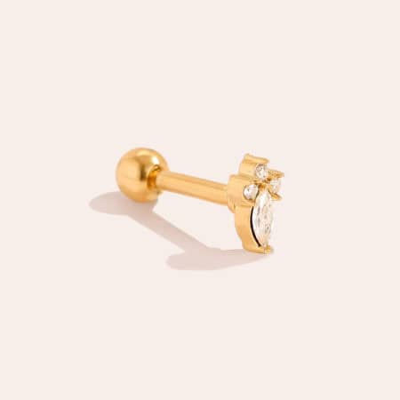 Piercing Ηλέκτρα από Ατσάλι 316L με Ζιργκόν Ναβέτα και Στέμμα από Μικρές Πέτρες 5 mm σε Χρυσό ή Ασημί