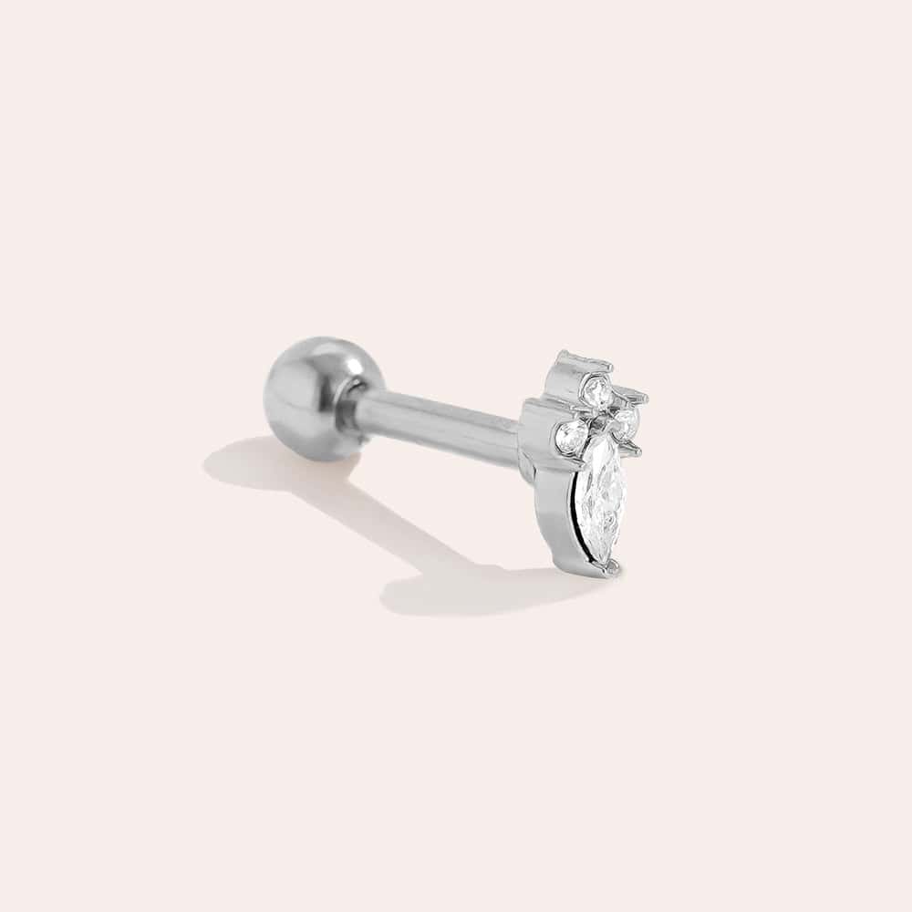 Piercing Ηλέκτρα από Ατσάλι 316L με Ζιργκόν Ναβέτα και Στέμμα από Μικρές Πέτρες 5 mm σε Χρυσό ή Ασημί - Image 2