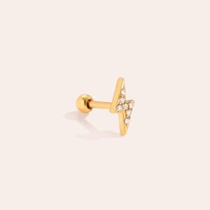 Piercing Φλόγα από Ατσάλι 316L σε Σχήμα Κεραυνού με Ζιργκόν 8 mm σε Χρυσό ή Ασημί