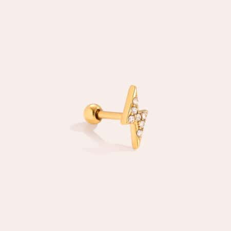 Piercing Φλόγα από Ατσάλι 316L σε Σχήμα Κεραυνού με Ζιργκόν 8 mm σε Χρυσό ή Ασημί