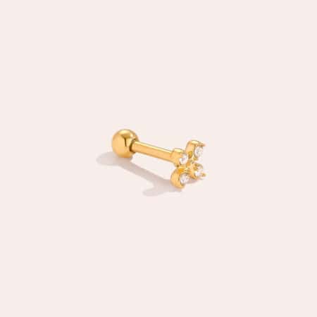 Piercing Αίγινα από Ατσάλι 316L με Μικρό Σταυρό από Τέσσερα Ζιργκόν 4 mm σε Χρυσό ή Ασημί