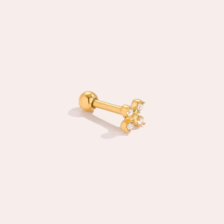 Piercing Αίγινα από Ατσάλι 316L με Μικρό Σταυρό από Τέσσερα Ζιργκόν 4 mm σε Χρυσό ή Ασημί