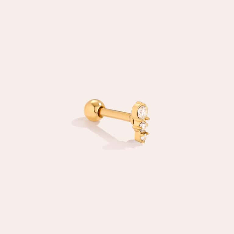 Piercing Δήλος από Ατσάλι 316L με Τρία Ζιργκόν σε Κάθετη Σειρά 5 mm σε Χρυσό ή Ασημί