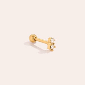 Piercing Ιόλη από Ατσάλι 316L με Δύο Στρογγυλά Ζιργκόν 5 mm σε Χρυσό ή Ασημί