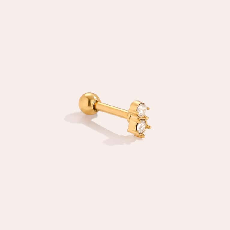 Piercing Ιόλη από Ατσάλι 316L με Δύο Στρογγυλά Ζιργκόν 5 mm σε Χρυσό ή Ασημί