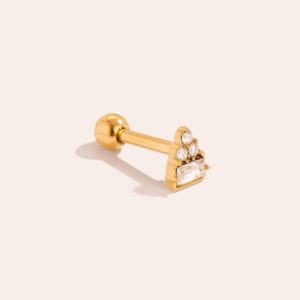 Piercing Μαία από Ατσάλι 316L με Συστάδα Ζιργκόν και Πέτρα Μπαγκέτα 5 mm σε Χρυσό ή Ασημί