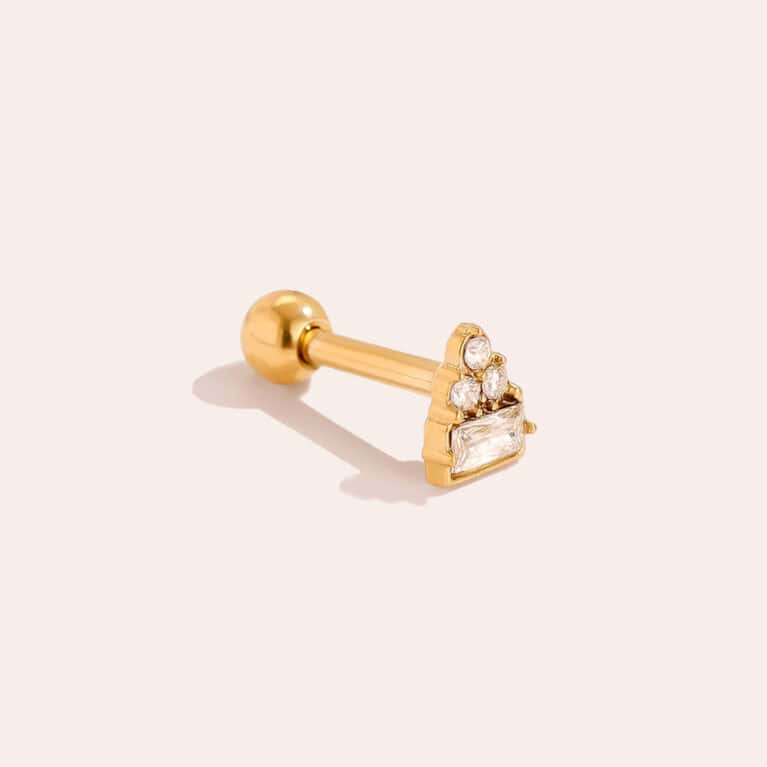 Piercing Μαία από Ατσάλι 316L με Συστάδα Ζιργκόν και Πέτρα Μπαγκέτα 5 mm σε Χρυσό ή Ασημί