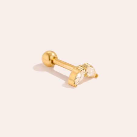 Piercing Κύθνος από Ατσάλι 316L με Δύο Ζιργκόν σε Σχήμα Φύλλου 6 mm σε Χρυσό ή Ασημί