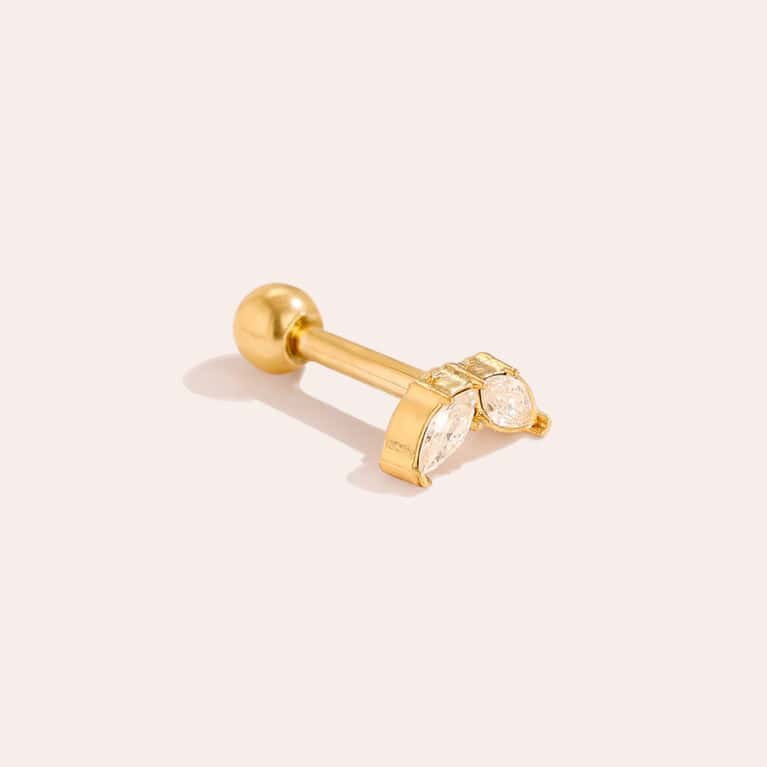 Piercing Κύθνος από Ατσάλι 316L με Δύο Ζιργκόν σε Σχήμα Φύλλου 6 mm σε Χρυσό ή Ασημί