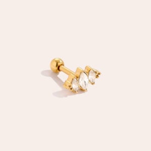 Piercing Ηρακλειά από Ατσάλι 316L με Τρία Ζιργκόν Κοπής Μαρκίζας σε Βεντάλια 8 mm σε Χρυσό ή Ασημί