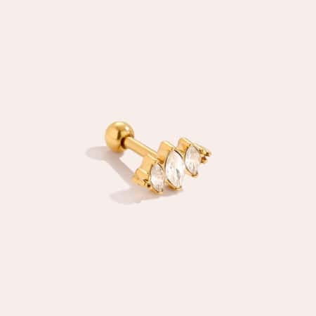 Piercing Ηρακλειά από Ατσάλι 316L με Τρία Ζιργκόν Κοπής Μαρκίζας σε Βεντάλια 8 mm σε Χρυσό ή Ασημί