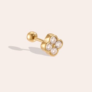Piercing Ανεμώνη από Ατσάλι 316L με Λουλούδι από Τέσσερα Ζιργκόν 5 mm σε Χρυσό ή Ασημί