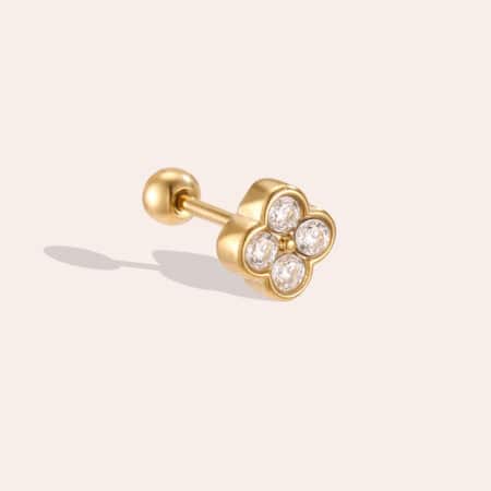 Piercing Ανεμώνη από Ατσάλι 316L με Λουλούδι από Τέσσερα Ζιργκόν 5 mm σε Χρυσό ή Ασημί