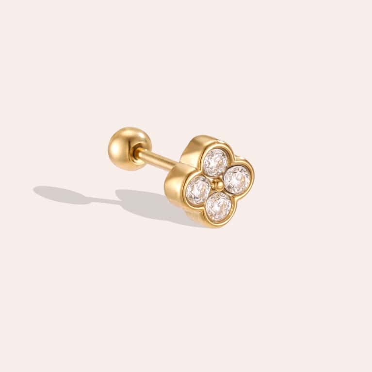 Piercing Ανεμώνη από Ατσάλι 316L με Λουλούδι από Τέσσερα Ζιργκόν 5 mm σε Χρυσό ή Ασημί