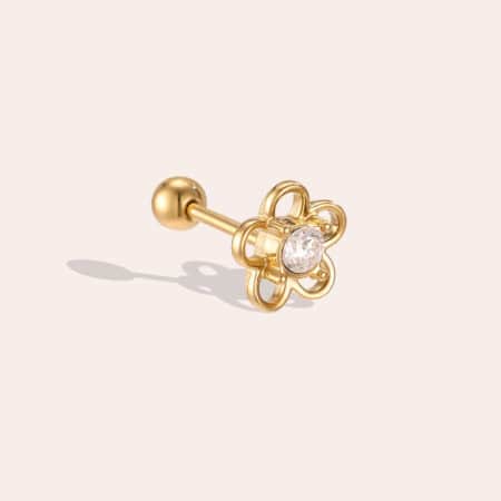 Piercing Ζουμπούλι από Ατσάλι 316L με Λουλούδι-Περίγραμμα και Ζιργκόν στο Κέντρο 6 mm σε Χρυσό ή Ασημί